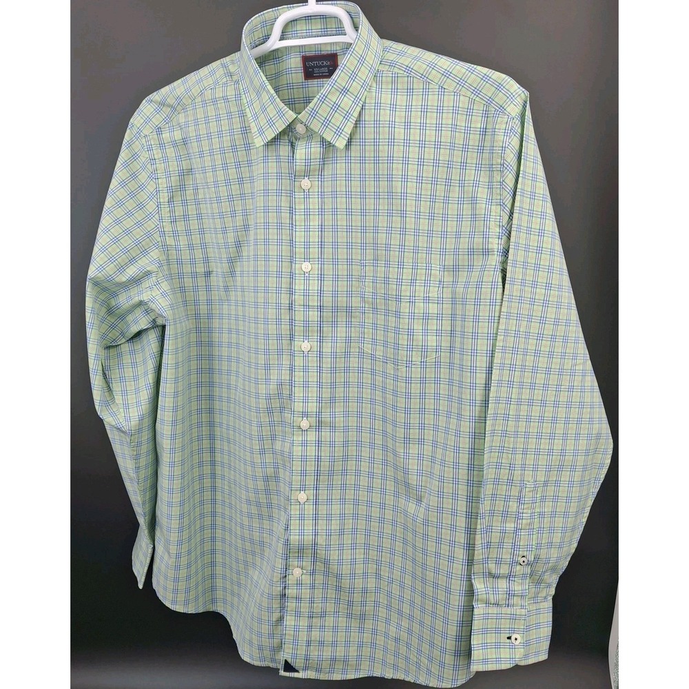 UNTUCKit Frascati Shirt Mens Regular Plaid Green Blue Long Sleeve Button Up